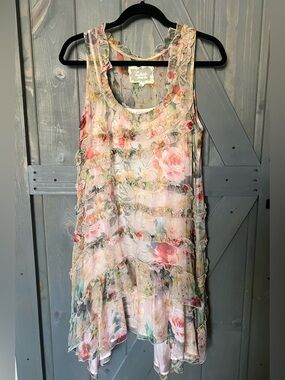 Johnny Was 4 Love and Liberty Silk Ruffle Sleeveless Dress Sz M